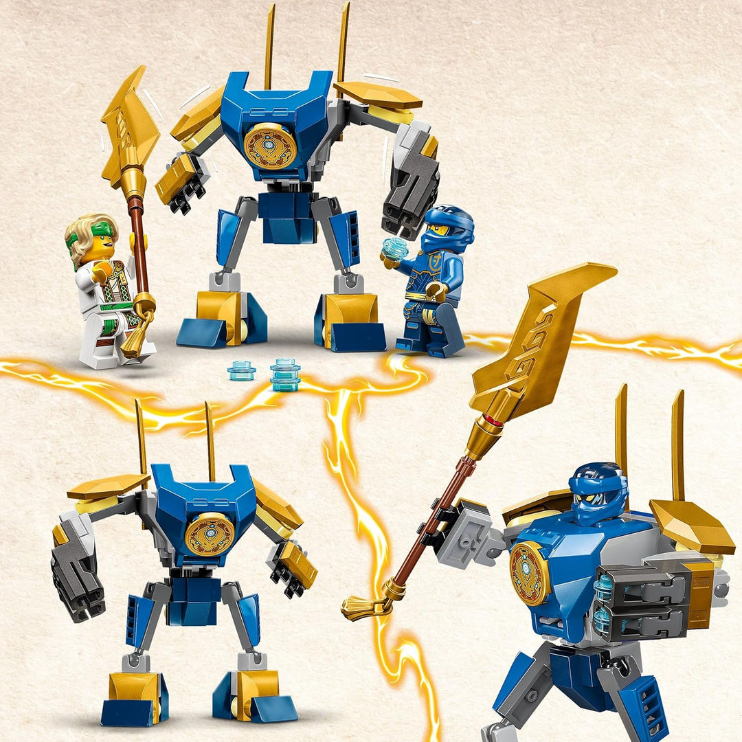 LEGO NINJAGO Jay Battle Mech, Ninja-Spielzeug für Kinder mit Figuren inkl. Jay-Minifigur mit Mini-Ka