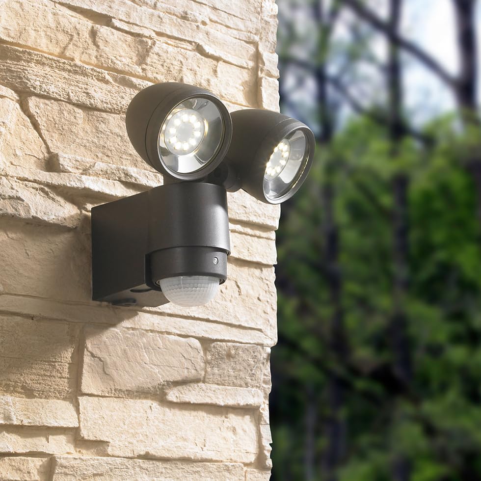 MeLiTec LED Aussenwandstrahler mit Bewegungsmelder, Anthrazit, 2 LED Spots, 4000K neutralweiss, IP44