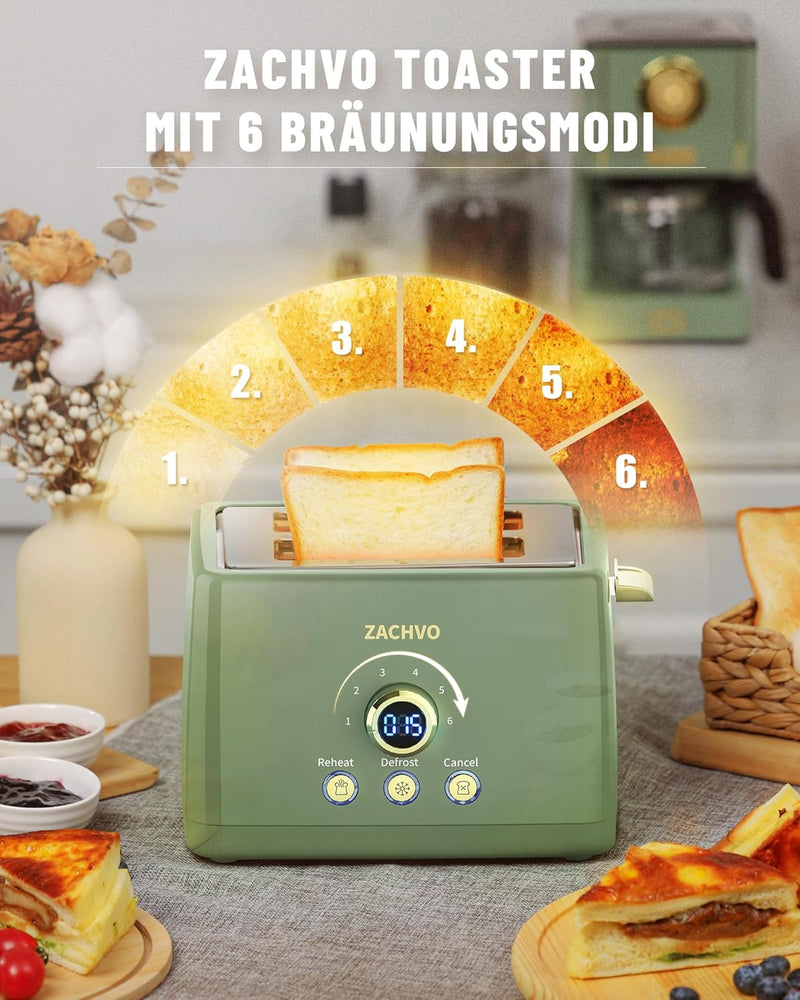 Toaster 2 Scheiben - ZACHVO Toaster mit Brötchenaufsatz, 6 Bräunungsstufe - 850W Toaster mit Herausn