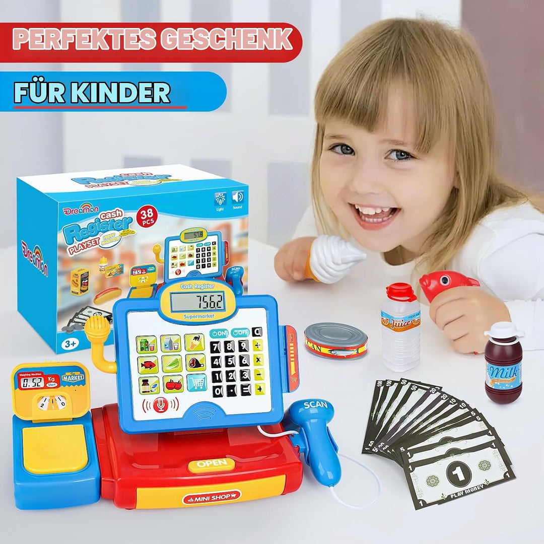 Dreamon Kasse Kinder Spielzeug, Spielkasse Kinderkasse Mit Scanner Und Sound Kaufladen Zubehör Rolle
