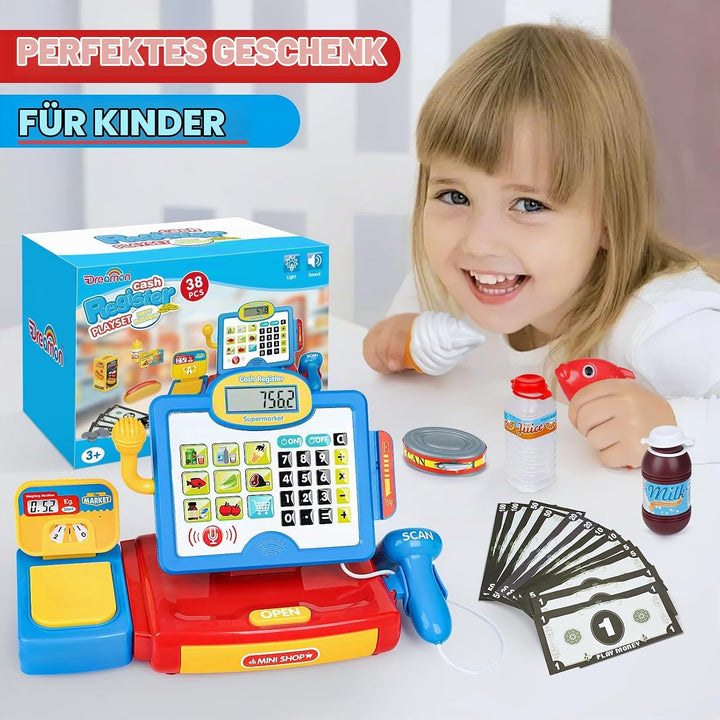 Dreamon Kasse Kinder Spielzeug, Spielkasse Kinderkasse Mit Scanner Und Sound Kaufladen Zubehör Rolle