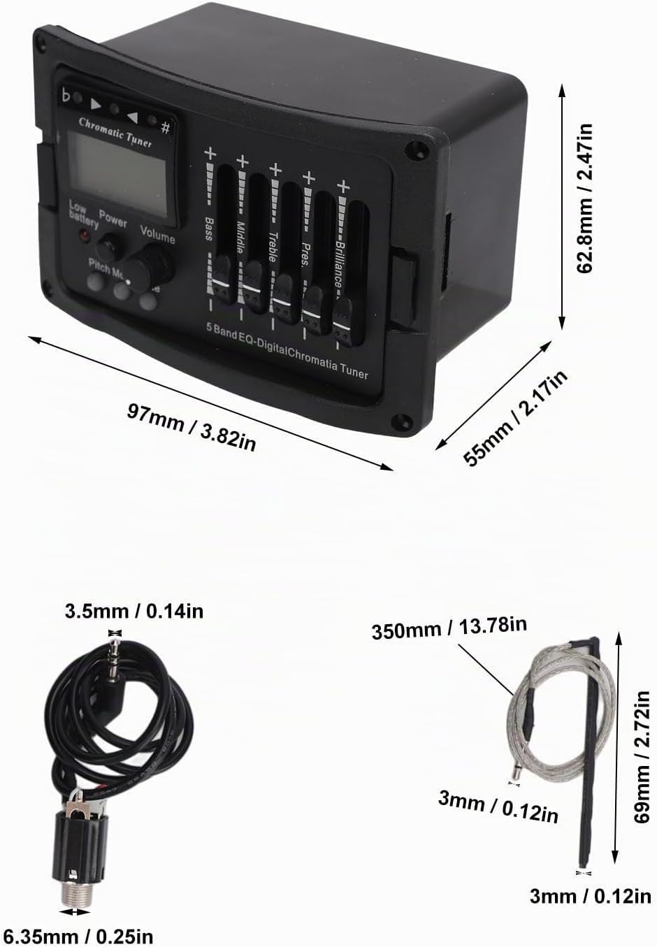 Akustikgitarren-Vorverstärker, 5-Band-EQ-Equalizer, Akustikgitarrenverstärker, digitaler Tuner-Tonab