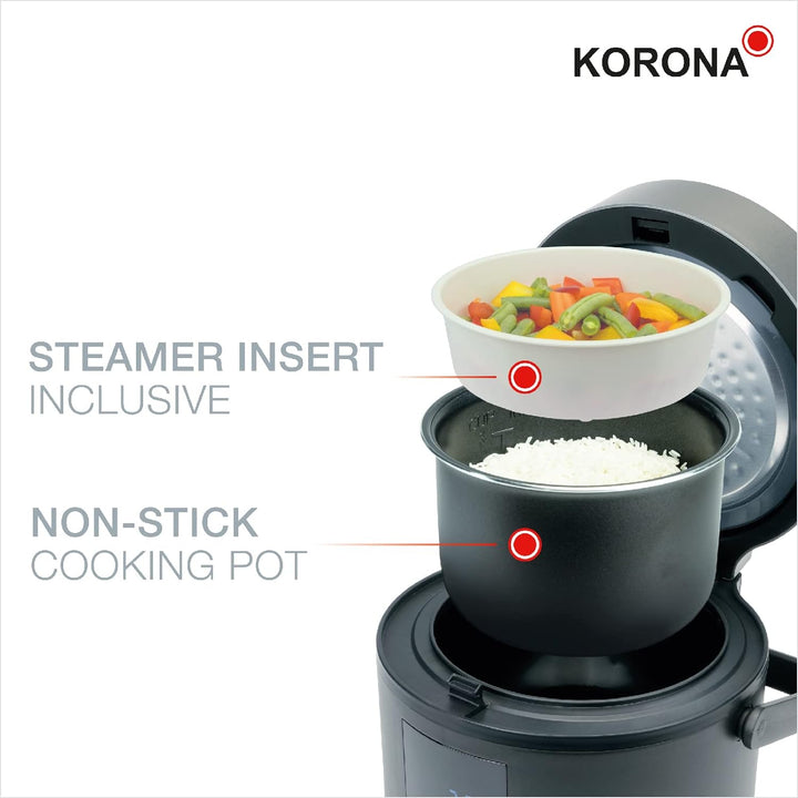 Korona 58011 Digitaler Reiskocher und Dampfgarer mit Warmhaltefunktion | Kochtopf herausnehmbar | LE