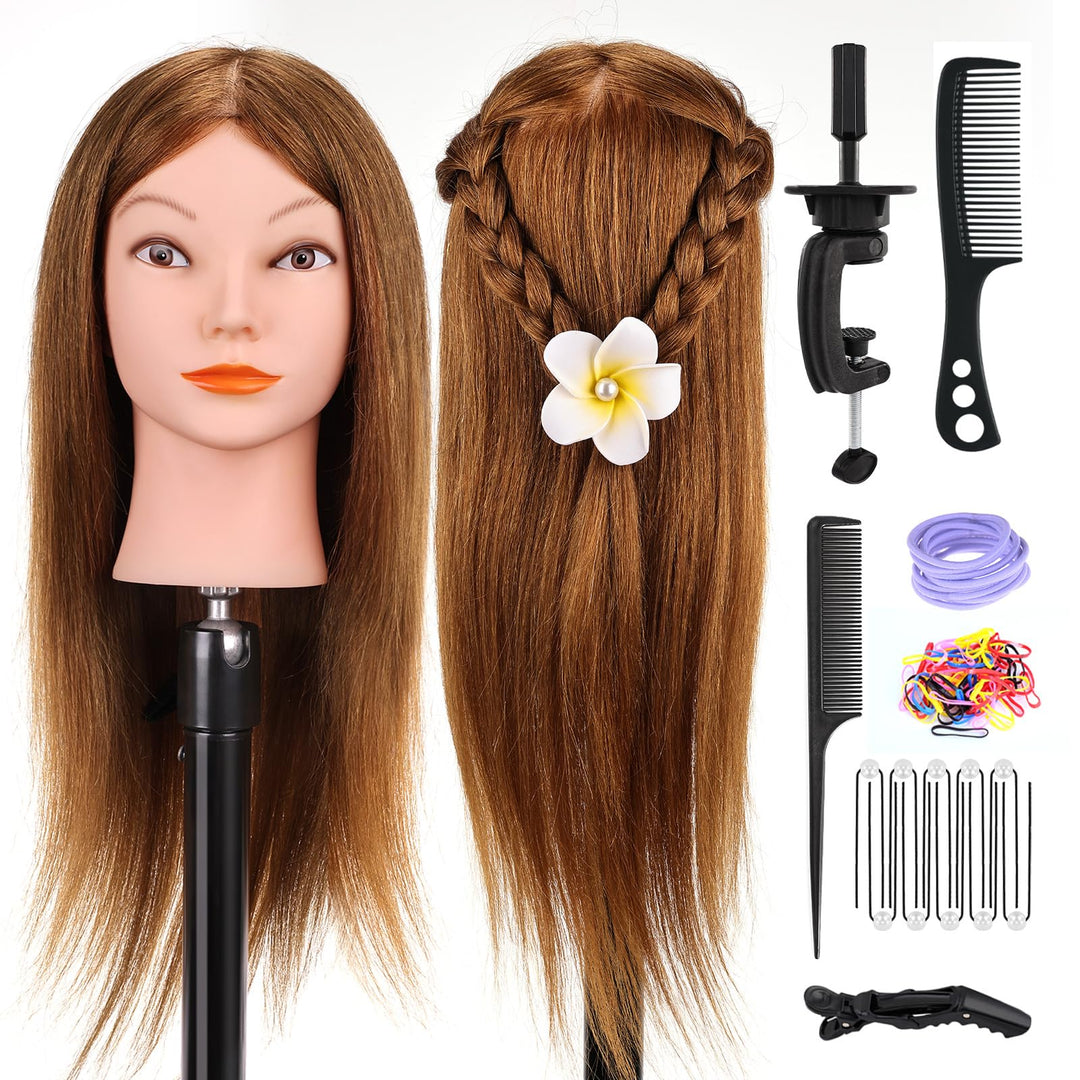 Yofuly 18 Zoll Trainingsköpfe für Friseure Übungskopf, 100% Echthaar Kosmetik Schaufensterpuppenkopf