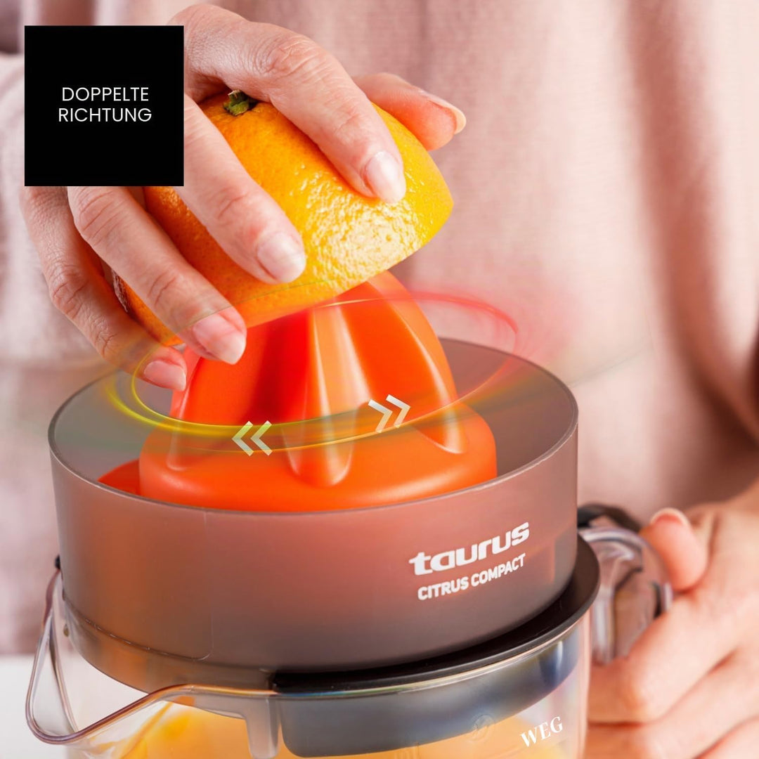 Taurus Citrus Compact Elektrische Orangenpresse, doppelte Drehrichtung, extragrosser Entsafter, abne