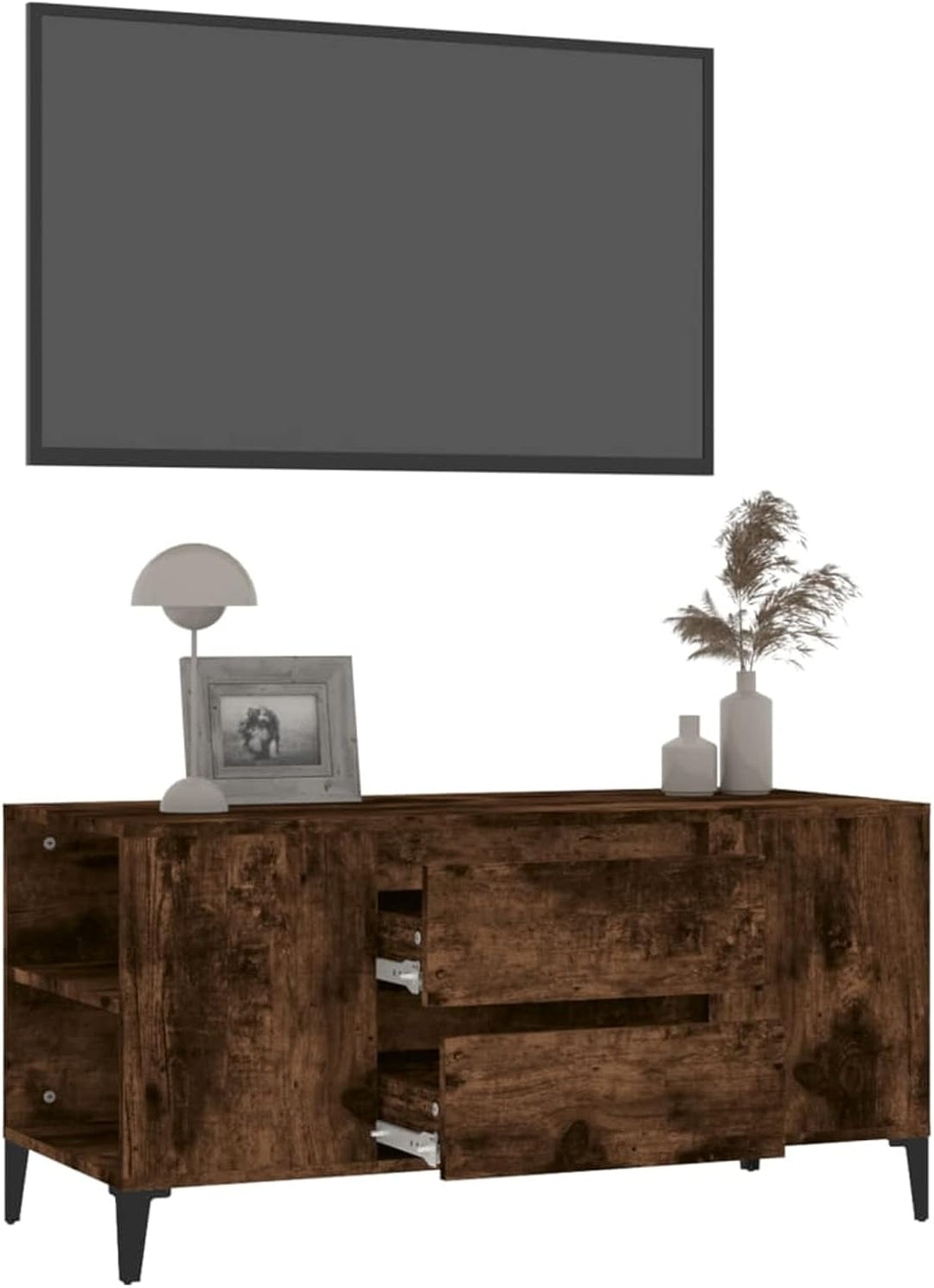 Tidyard TV Schrank Lowboard mit 4 offene Fächer und 2 Schubladen TV Möbel Fernsehschrank Fernsehtisc