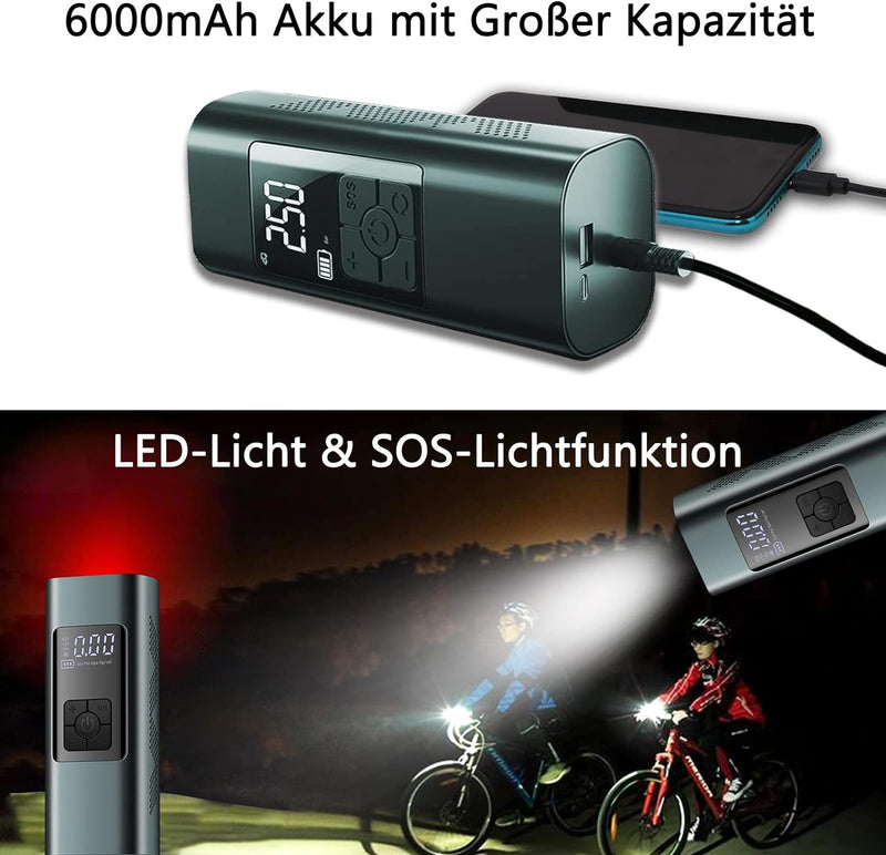 Tragbarer Luftkompressor Mini Reifenpumpe 12V 6000mAh Wiederaufladbarer Elektrischer Kompressor Fahr