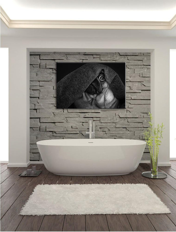 Pixxprint Mops Decke / 100x70cm Leinwandbild bespannt auf Holzrahmen/Wandbild Kunstdruck Dekoration,