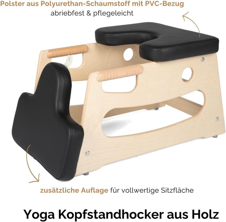 Bodhi Kopfstandhocker| Yoga Hocker aus Holz mit praktischen Griffen | Yogastuhl mit Polster für Umke