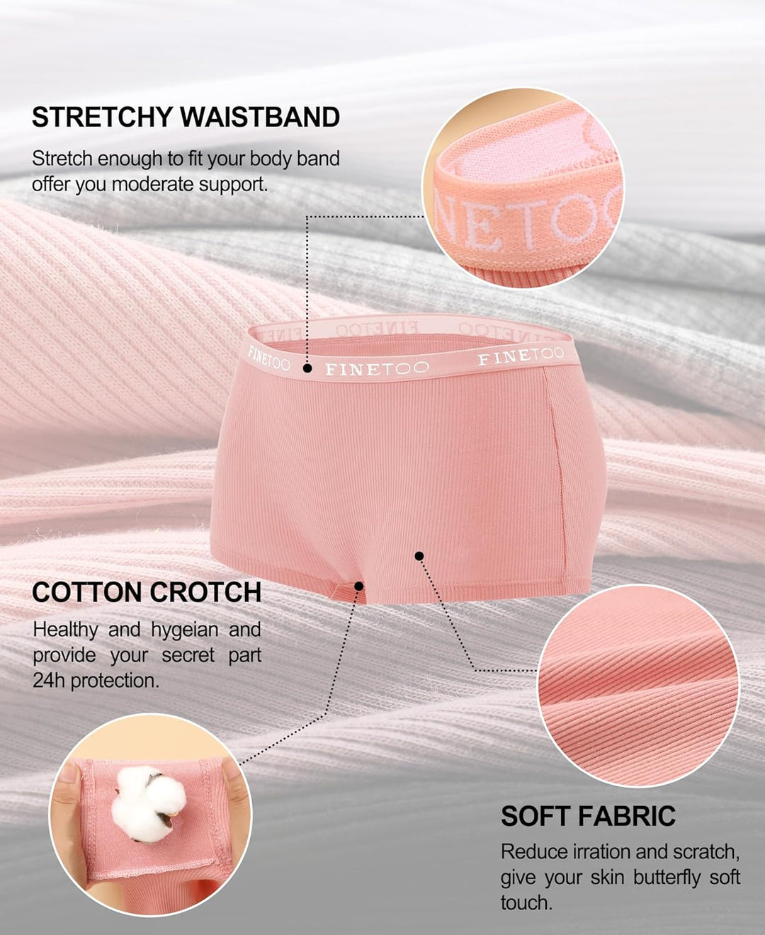 FINETOO 5er Pack Boxershorts Unterhosen Damen Unterwäsche Baumwolle Slips Atmungsaktive Shorts Damen