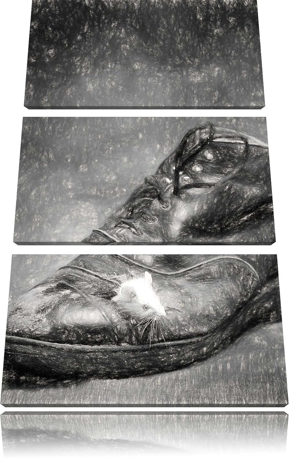 Pixxprint Maus im Schuh als Leinwandbild/Grösse: 3 Teilig (120x80) cm/Wandbild/Kunstdruck/fertig bes