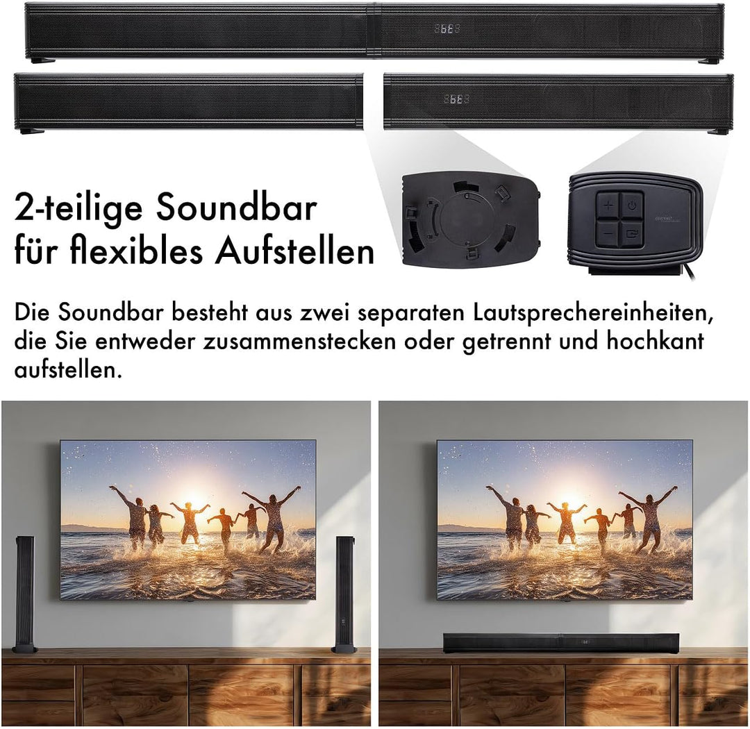 auvisio TV Lautsprecher: 2.2-Soundbar für TV-Geräte, teilbar, Dual-Subwoofer, Bluetooth, 180 W (Soun