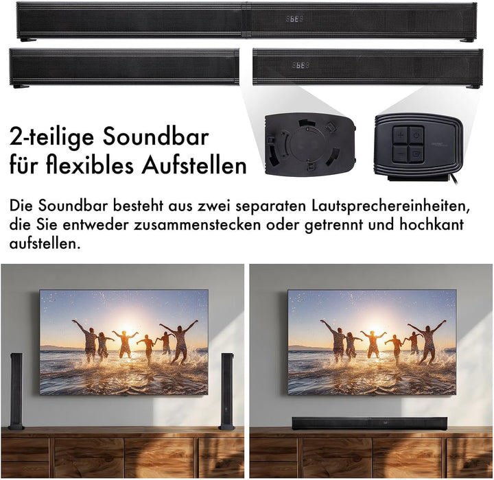 auvisio TV Lautsprecher: 2.2-Soundbar für TV-Geräte, teilbar, Dual-Subwoofer, Bluetooth, 180 W (Soun