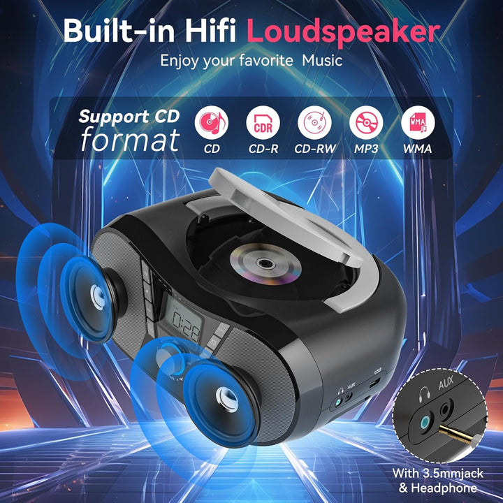 Gueray CD Player Kinder Radio mit CD Player Tragbar Boombox mit Display CD Player Bluetooth mit Laut