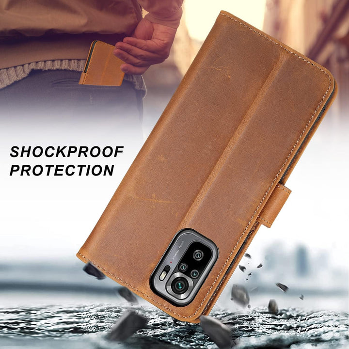 LENSUN Echtleder Hülle für Xiaomi Redmi Note 10 4G, Xiaomi Redmi Note 10s Handyhülle [Echtes Leder]