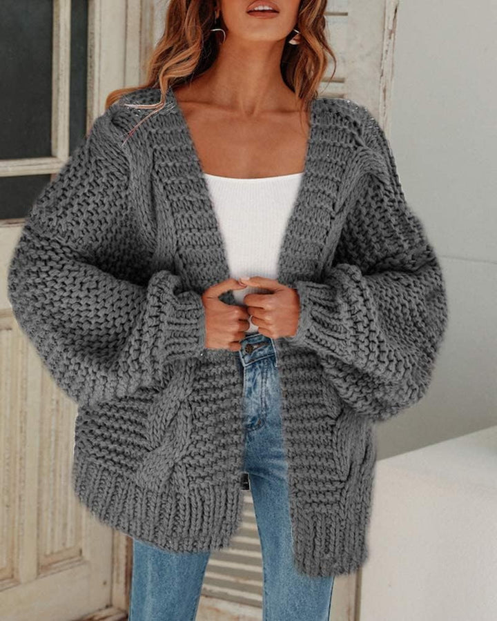 Cicy Bell Damen Strickjacken Cardigan Lose Laternenärmel Elegante Übergrosse Pullover M Grau, M Grau
