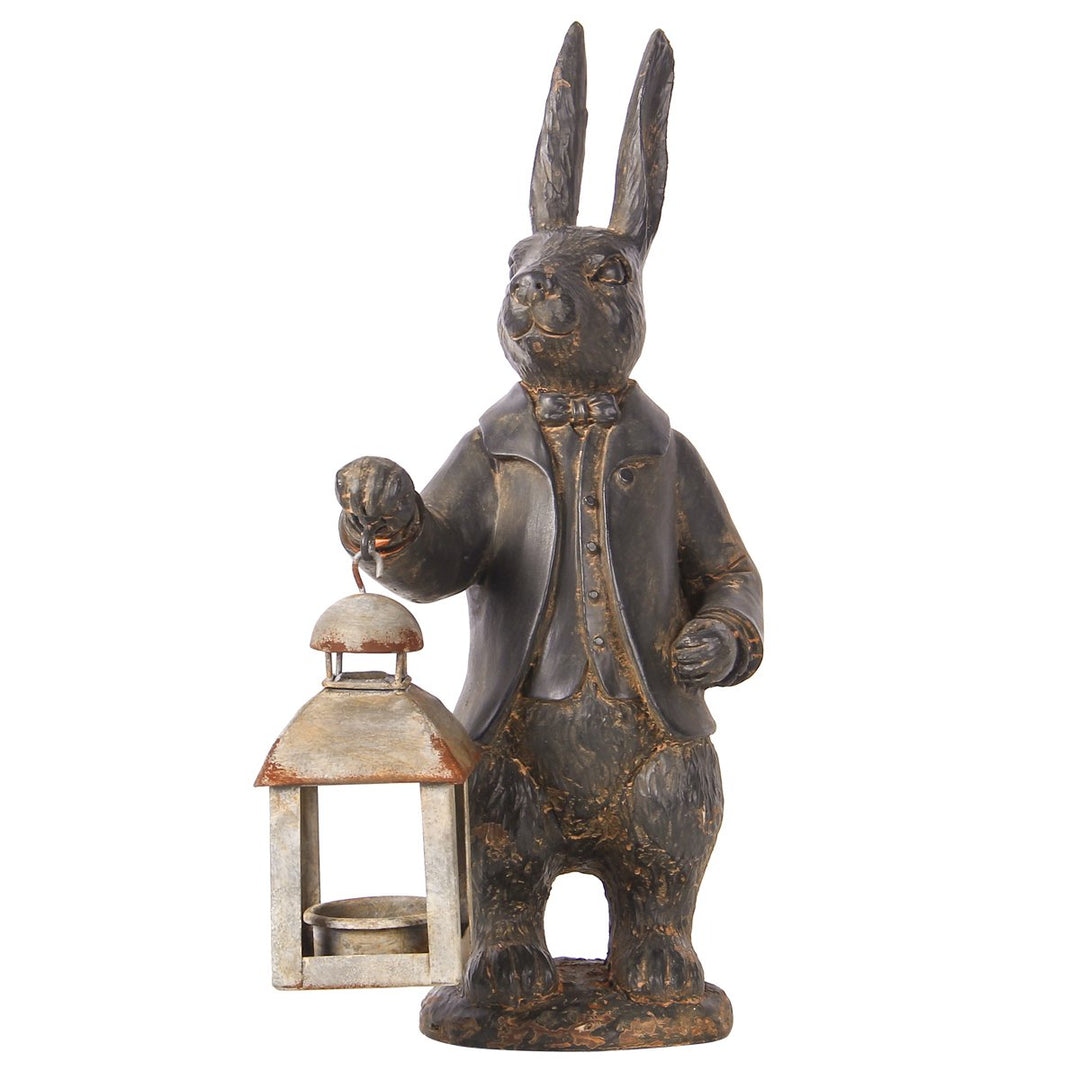Nikky Home Vintage Metall Teelicht Kerze Laterne Halter Kaninchen Skulptur aus Kunstharz