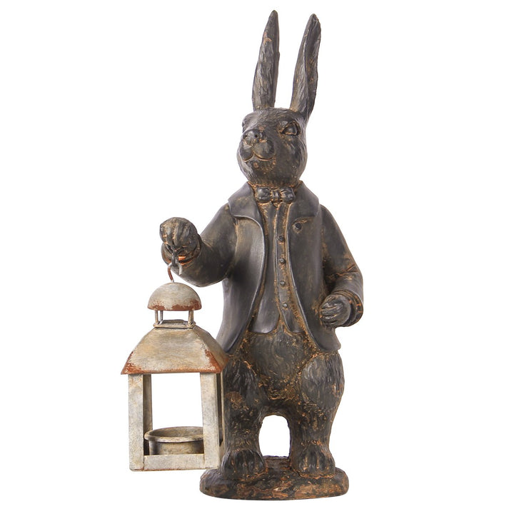 Nikky Home Vintage Metall Teelicht Kerze Laterne Halter Kaninchen Skulptur aus Kunstharz