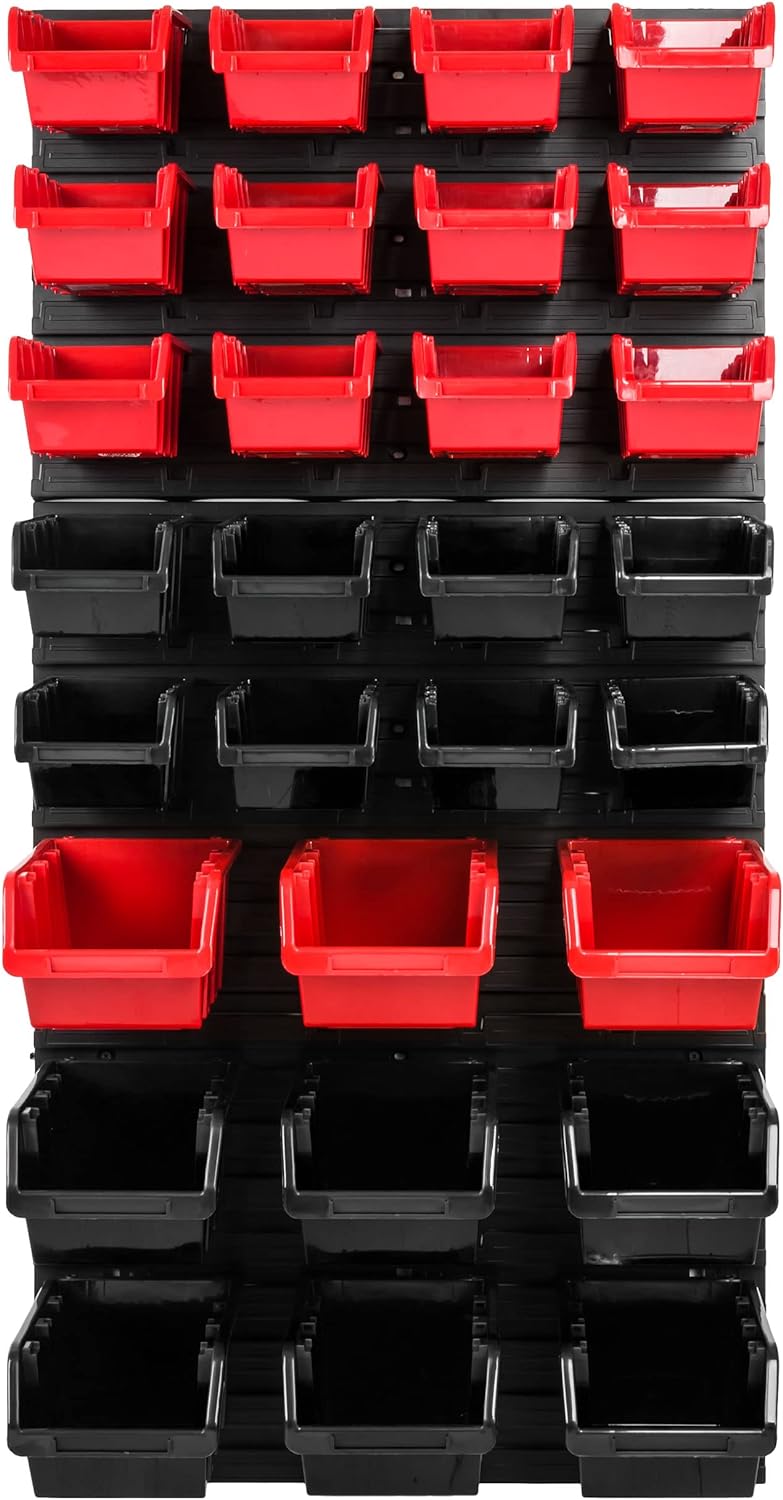 Lagersystem Werkstattregal | 57 x 116 cm | 29 stck. Box | Wandregal mit Stapelboxen - Wandplatten Ex