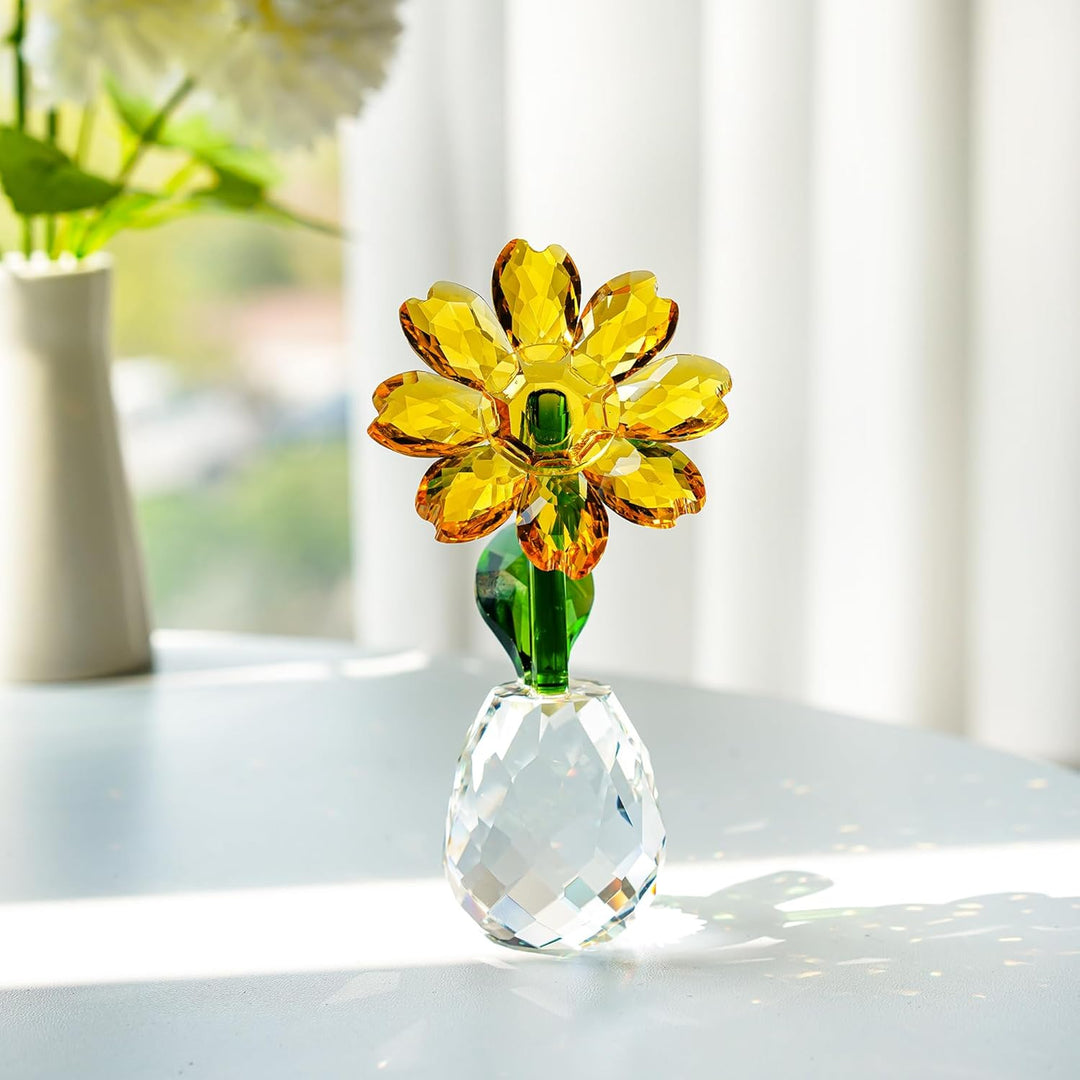 H&D Kristall-Sonnenblumen-Figur, Ornament, Briefbeschwerer, Tischdekoration