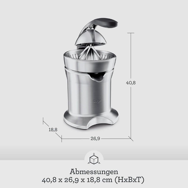 Sage Appliances SCP800 the Citrus Press Pro, Zitronenpresse, Rostfreiem Edelstahl, 45 (H) X 20 (B) X