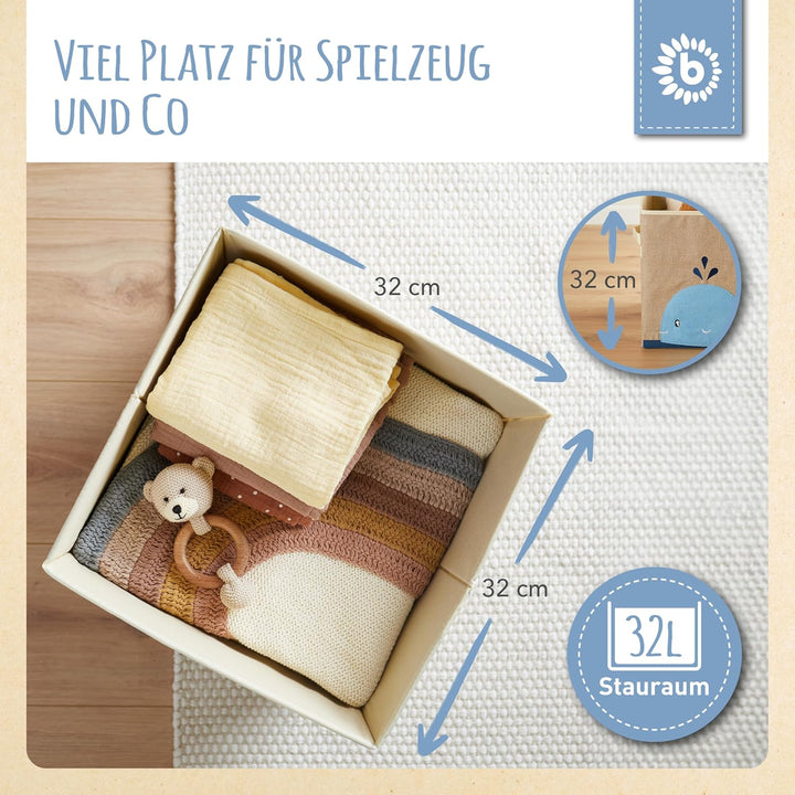 Bieco Regalkorb Kinderzimmer | Aufbewahrungsbox Wal Spielzeug Kinder | Aufbewahrungsbox 33x33x33 für