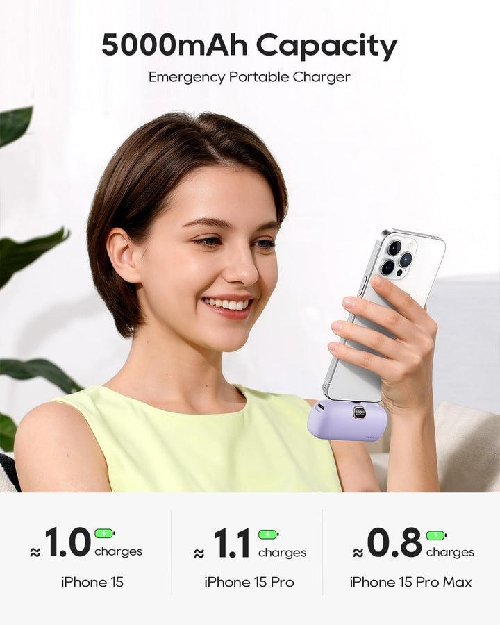 Kuulaa Mini Powerbank 5000mAh, Klein Power Bank USB C 20W PD Externer Akku, Compact LED Digitalanzei