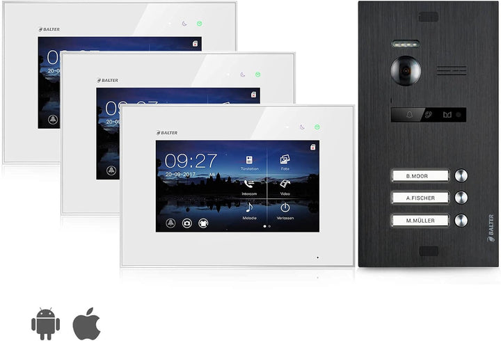 Balter EVO Video-Türsprechanlage ✓ Touchscreen 7 Zoll Monitor ✓ Türstation Schwarz ✓ Klingel ✓ 2-Dra