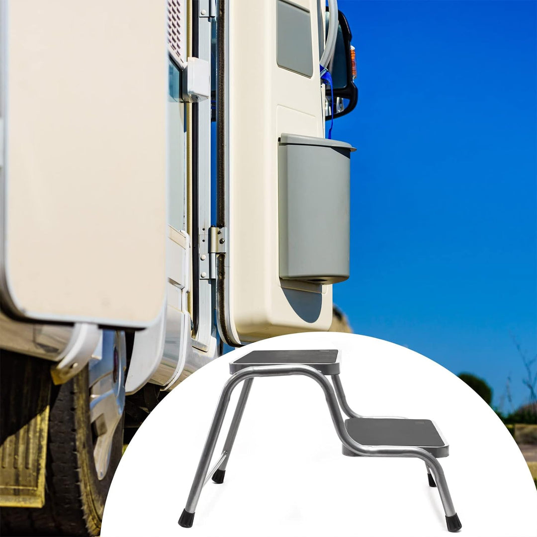 Wiltec Doppeltrittstufe aus Stahl bis 150 kg, 2 Stufen Tritt mit Rutschfester Trittfläche, Trittleit