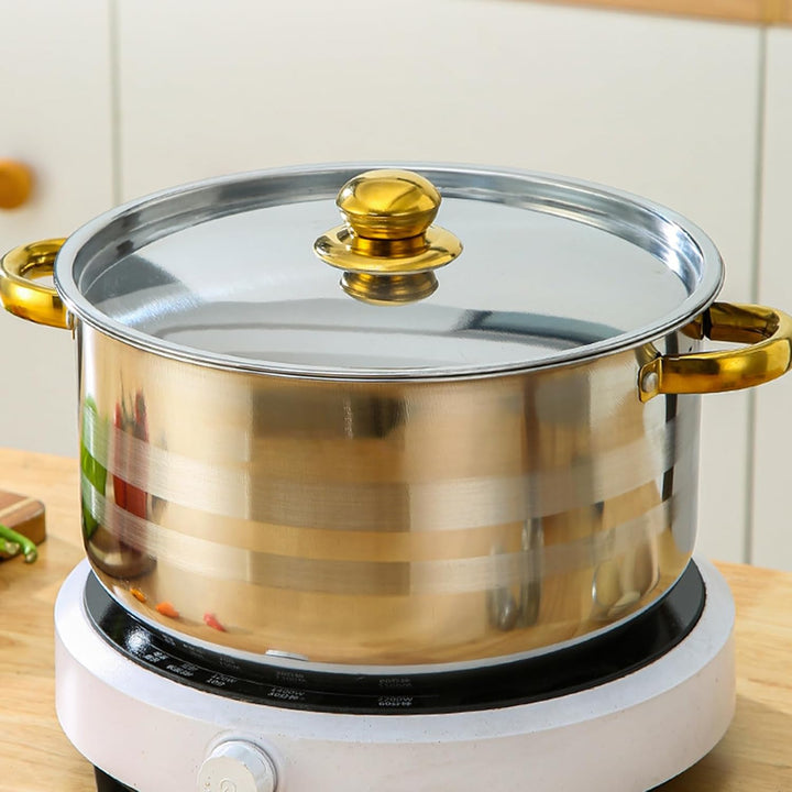 Kitchen Topf und Pfannenset, Kochtopf Set mit Glasdeckel, Edelstahl Kochgeschirr Set 5 Töpfe mit 5 D
