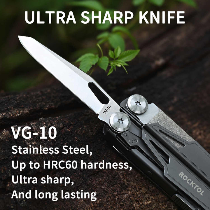 ROCKTOL Multifunktionszange,19-in-1-Multitool-Zange mit titanbeschichtetem Griff, Sicherheitsverrieg