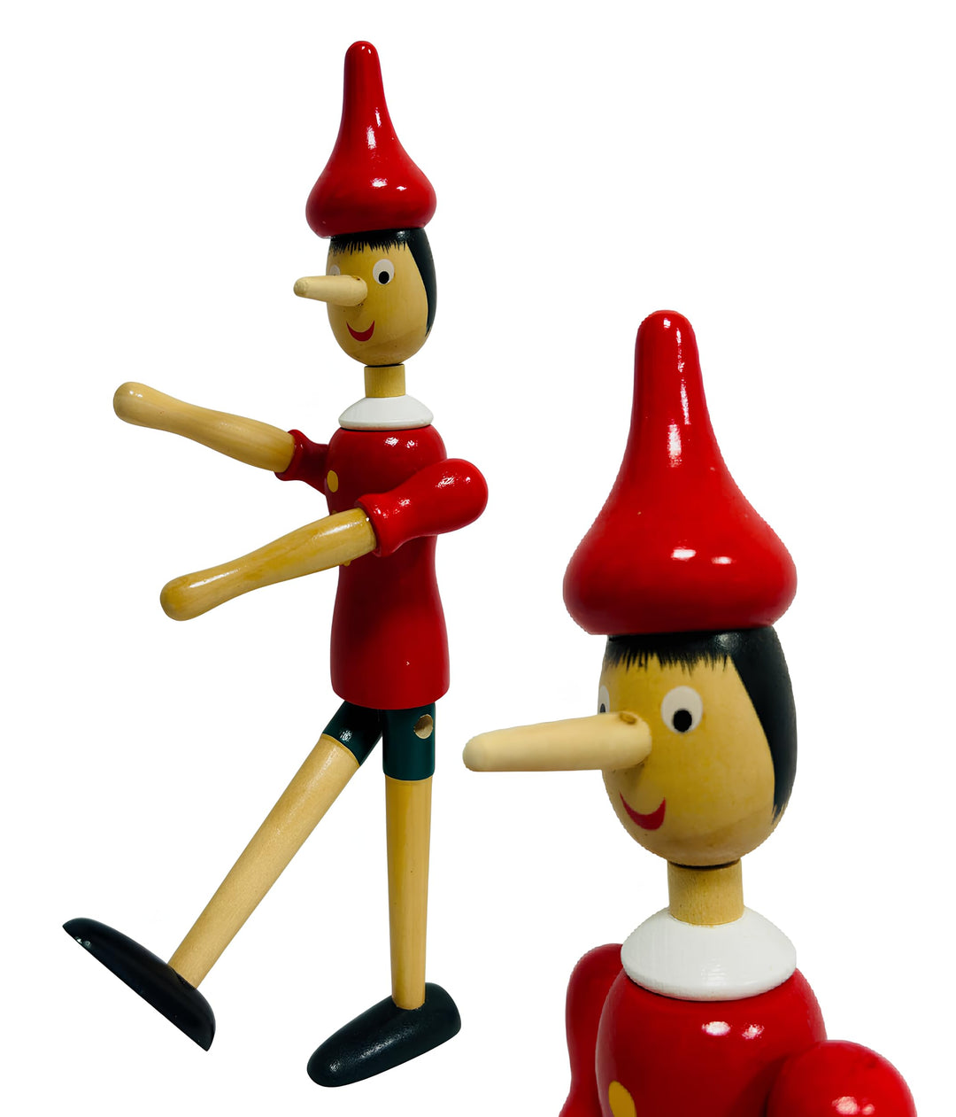 Pinocchiio aus Massivholz, 30 cm, beweglich, Handpuppe aus Holz, bemalt, Höhe 30 cm, mit Beinen, Arm