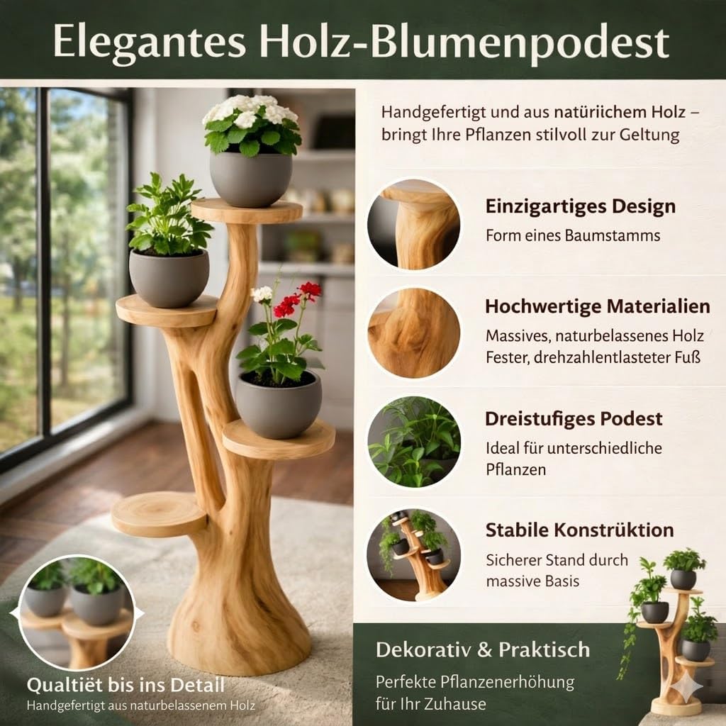 My-goodbuy24 Blumenständer Blumentreppe Blumenpodest Blumenhocker Pflanzen Blumen Deko Treppe Holz M