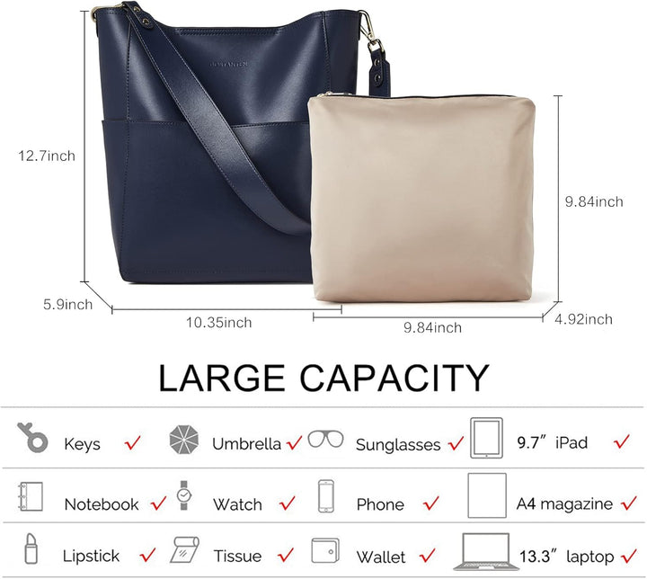 BOSTANTEN Leder Damen Handtasche Schultertasche Umhängetasche Designer Tasche Gross Dunkelblau, Dunk