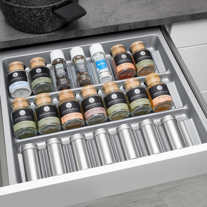 SO-BOX 2 Gewürzeinsatz Breite 50,9 cm, Tiefe 46,2 cm mit silbergrauer Kanvas-Struktur für Schubladen