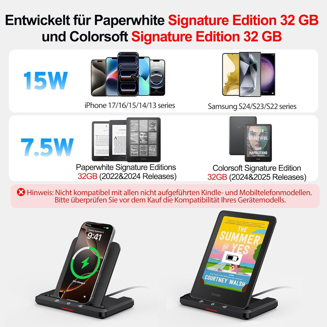 Kabelloses Ladedock mit Integriertem Hörbuch-Lautsprecher, Kompatibel mit Kindle Paperwhite Signatur