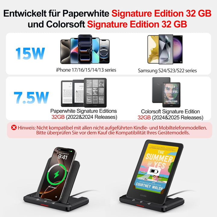 Kabelloses Ladedock mit Integriertem Hörbuch-Lautsprecher, Kompatibel mit Kindle Paperwhite Signatur