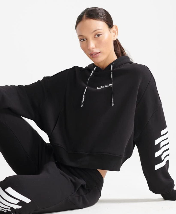 Superdry Damen Train Core Hood Hooded Sweatshirt L Schwarz, L Schwarz