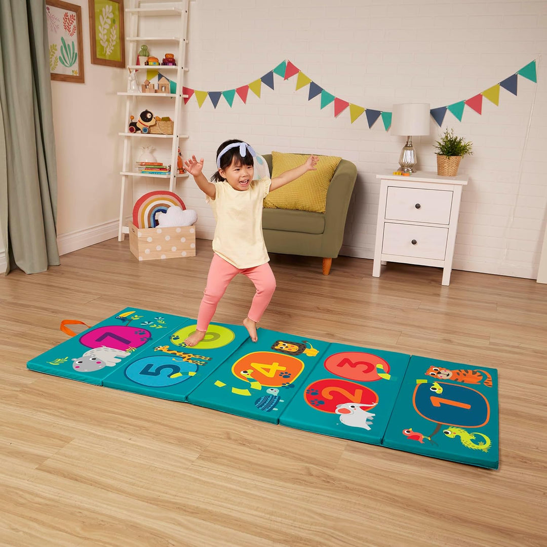 B. toys - Hop-n-Count-Matte - Tumbling Mat - Gymnastikmatte für Kinder - Zahlen, Tiere, Himmel-und-H
