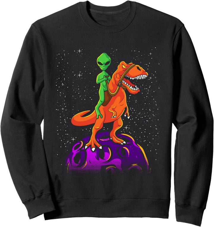 Alien Riding Dinosaurier T-Rex Kids Boys Outer Space Planeten Sweatshirt