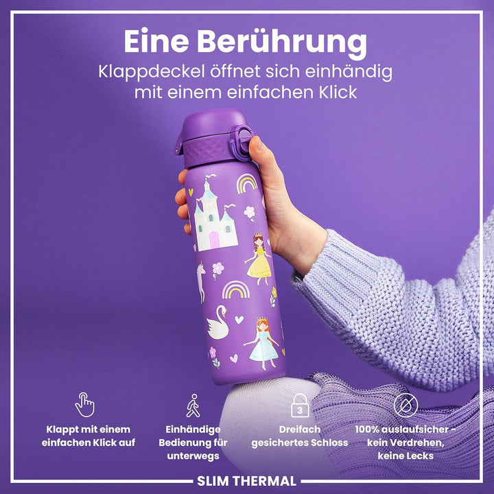 ion8 Vakuumisolierte Edelstahl-Trinkflasche, 500 ml, Auslaufsicher, Einhandöffnung, Sichere Verriege