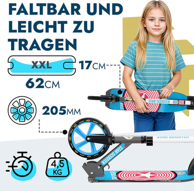 STAR SCOOTER Aluminium Kickscooter Tret City Roller für Jungen, Mädchen ab 6-7 Jahre | Big 205mm Whe