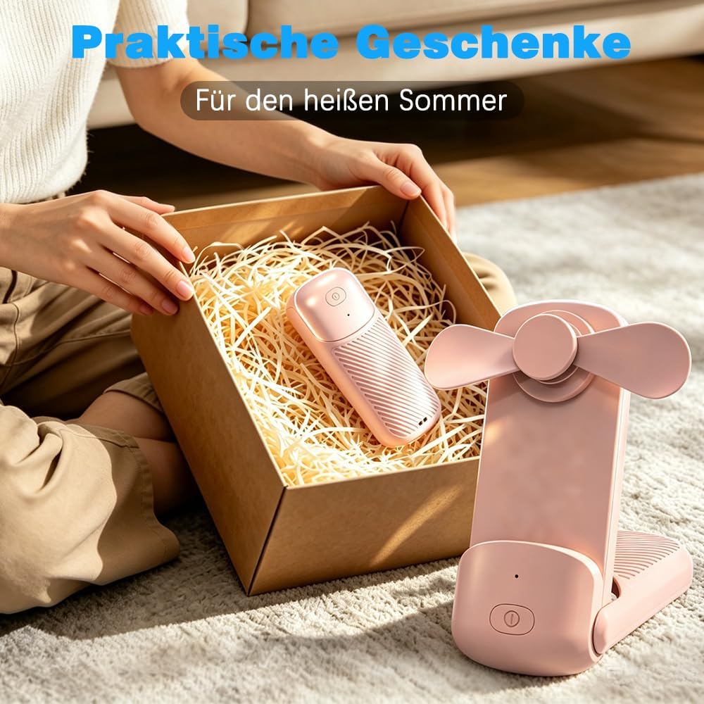 HOAMZ Mini Handventilator, 3-in-1 Handventilator, 3 Geschwindigkeiten wiederaufladbarer USB Faltbare