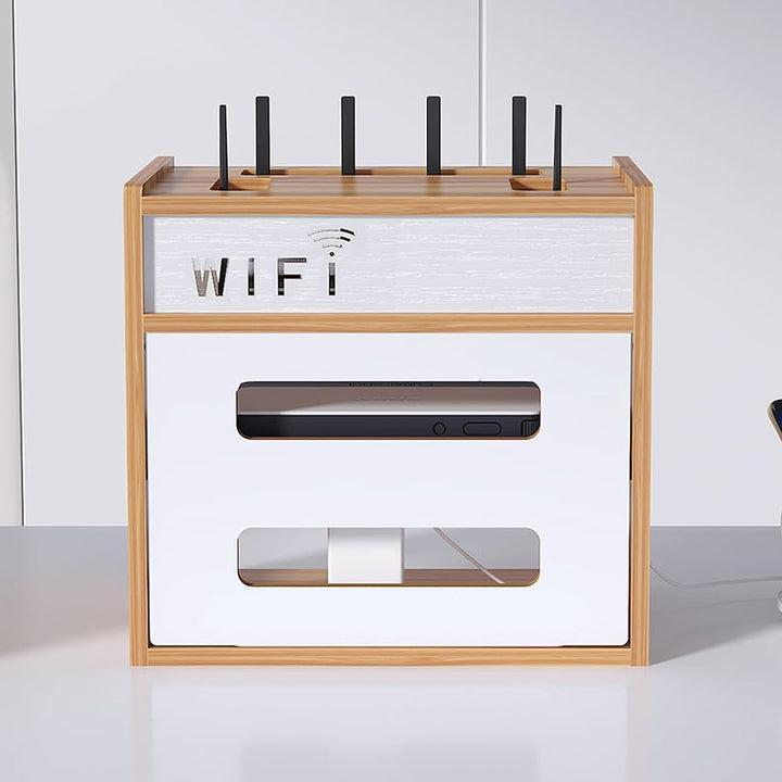Catekro Router Regal, Etagere Pour Decodeur, Holz WiFi Router Aufbewahrungsbox Wandregale (Braun-Hol