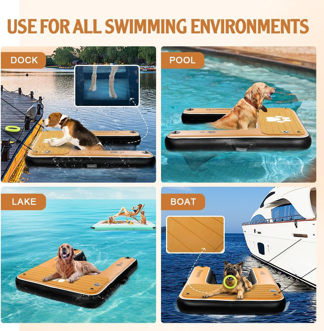 FBSPORT Hunderampe Aufblasbare Hunde Wasserrampe, Hundeboot Rampe Schwimmende Dock Leiter für Pool,
