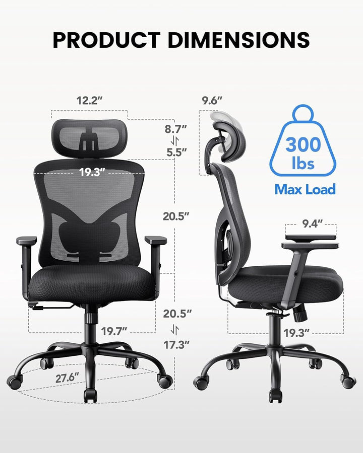 NOBLEWELL Bürostuhl Ergonomisch mit Stummrädern, Schreibtischstuhl mit Wippfunktion & verstellbare H
