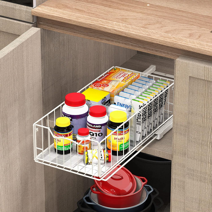 Simple Houseware Ausziehbarer Schrank-Schiebekorb, Weiss Weiss/Opulenter Garten, Weiss/Opulenter Gar