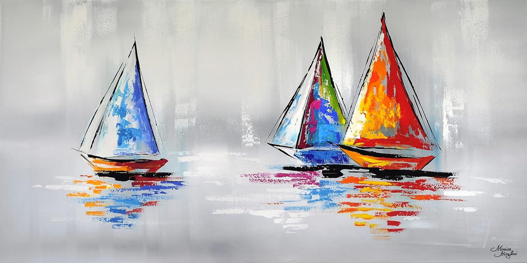 Monica Mirafiori I 100% HANDGEMALT I Gemälde Segelboote 100x50cm | Gemälde Handgemalt | Acrylgemälde