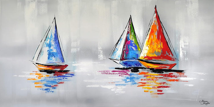Monica Mirafiori I 100% HANDGEMALT I Gemälde Segelboote 100x50cm | Gemälde Handgemalt | Acrylgemälde