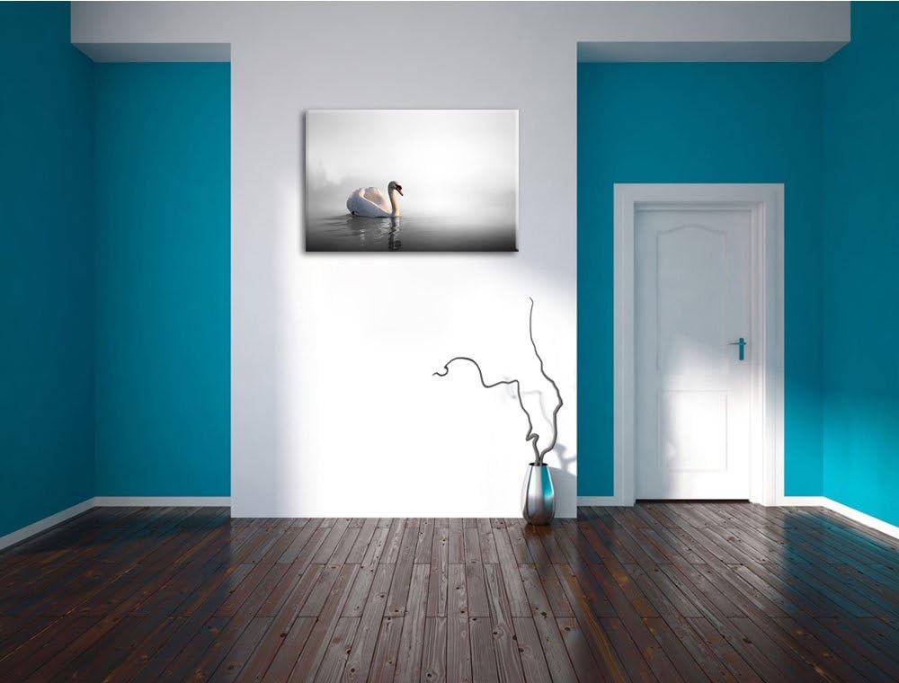 einsamer Schwan auf See schwarz/weiss Format: 100x70 auf Leinwand, XXL riesige Bilder fertig gerahmt